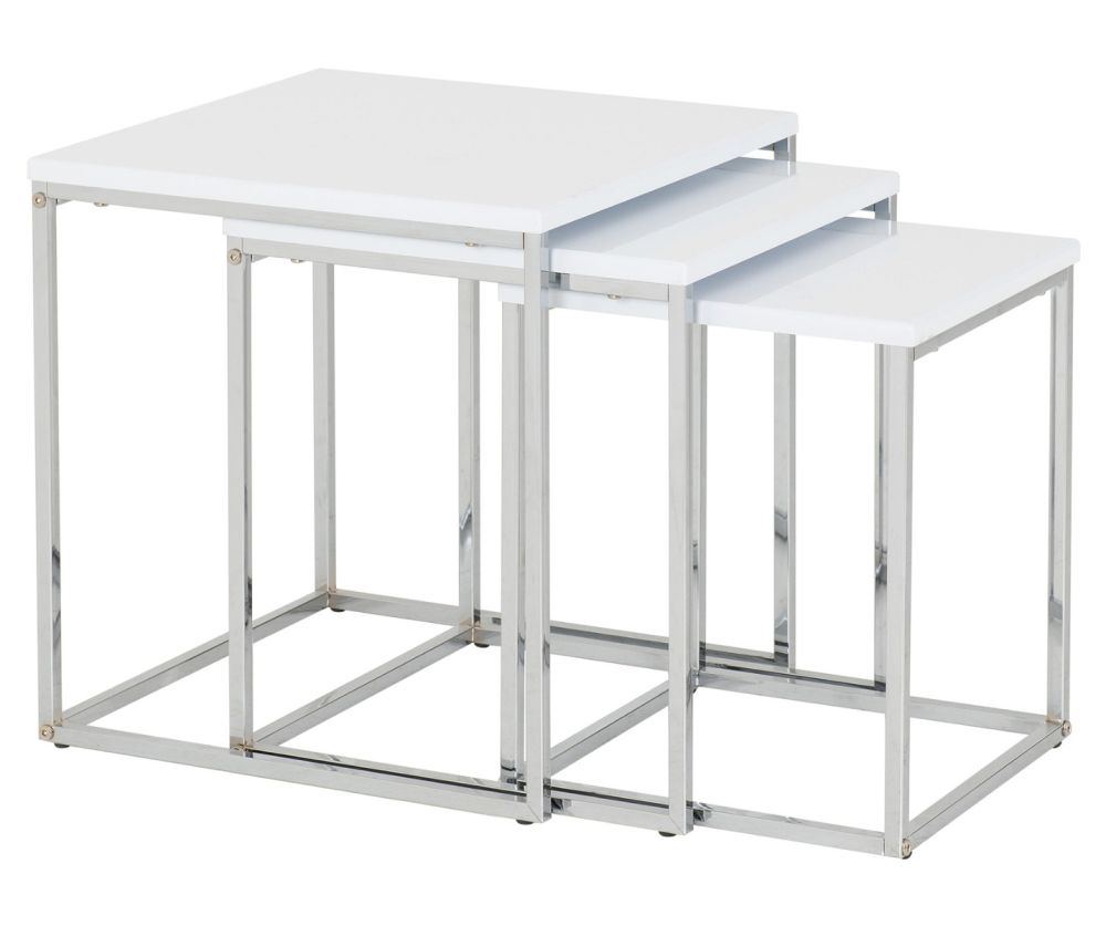 Seconique Furniture Charisma White Gloss And Chrome Nest Of Tables