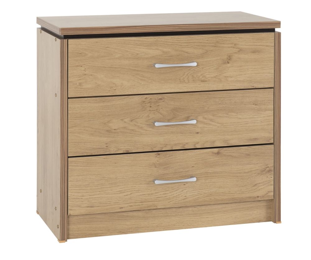Seconique Furniture Charles Oak Veneer With Walnut Trim 3 Drawer Chest