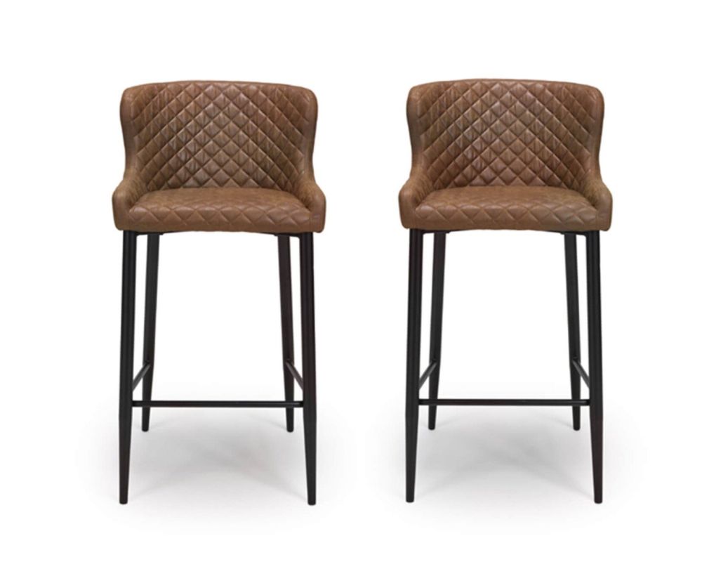 Furniture Link Charlie Antique Brown Faux Leather Bar Stool in Pair