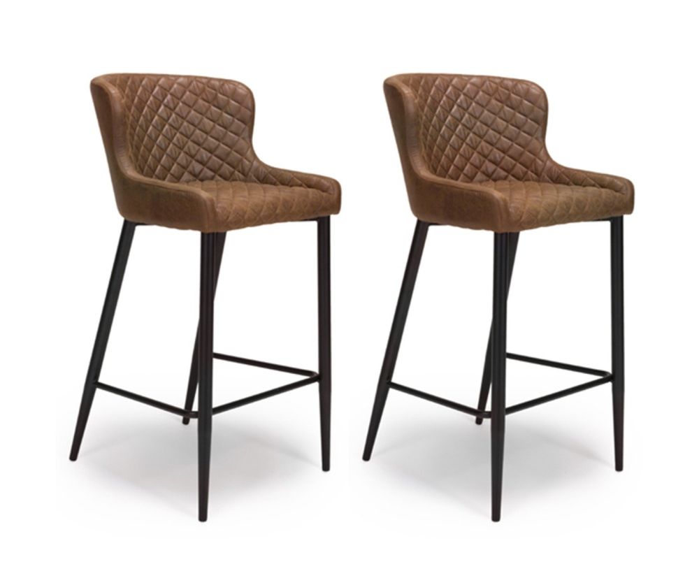Furniture Link Charlie Antique Brown Faux Leather Bar Stool in Pair