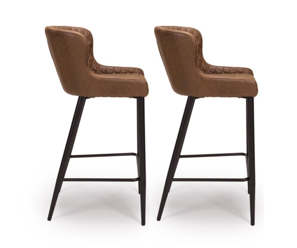 Furniture Link Charlie Antique Brown Faux Leather Bar Stool in Pair