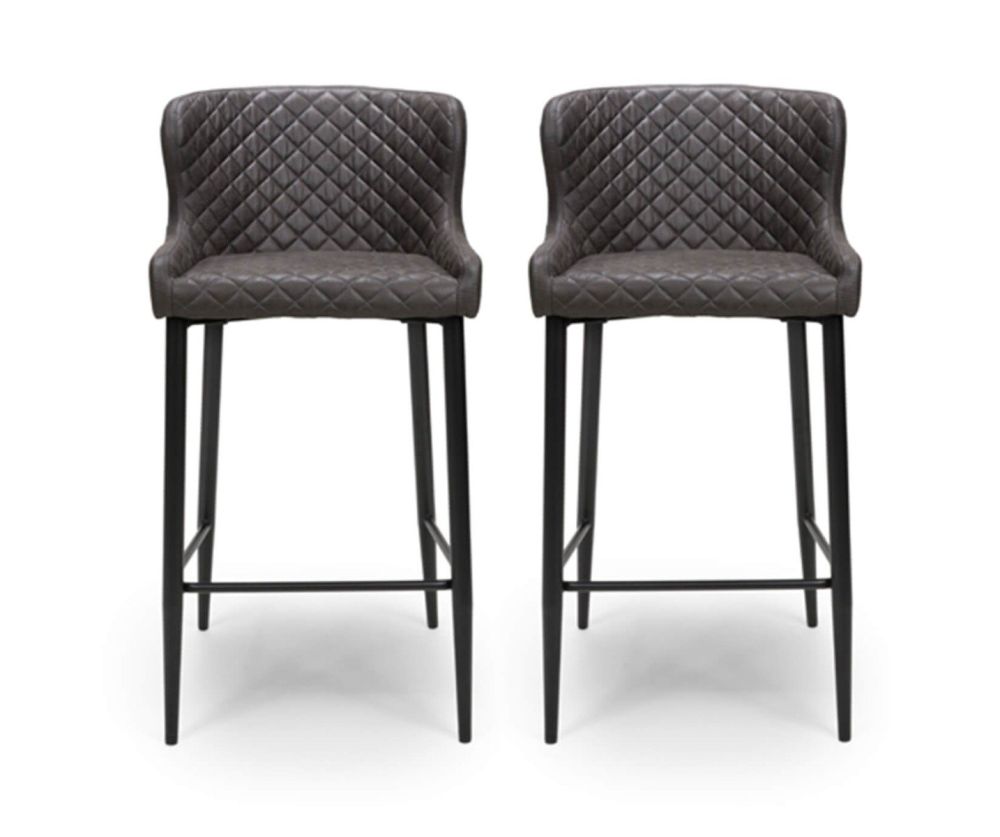 Furniture Link Charlie Grey Faux Leather Bar Stool in Pair