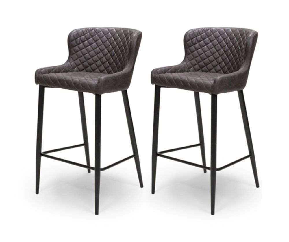 Furniture Link Charlie Grey Faux Leather Bar Stool in Pair
