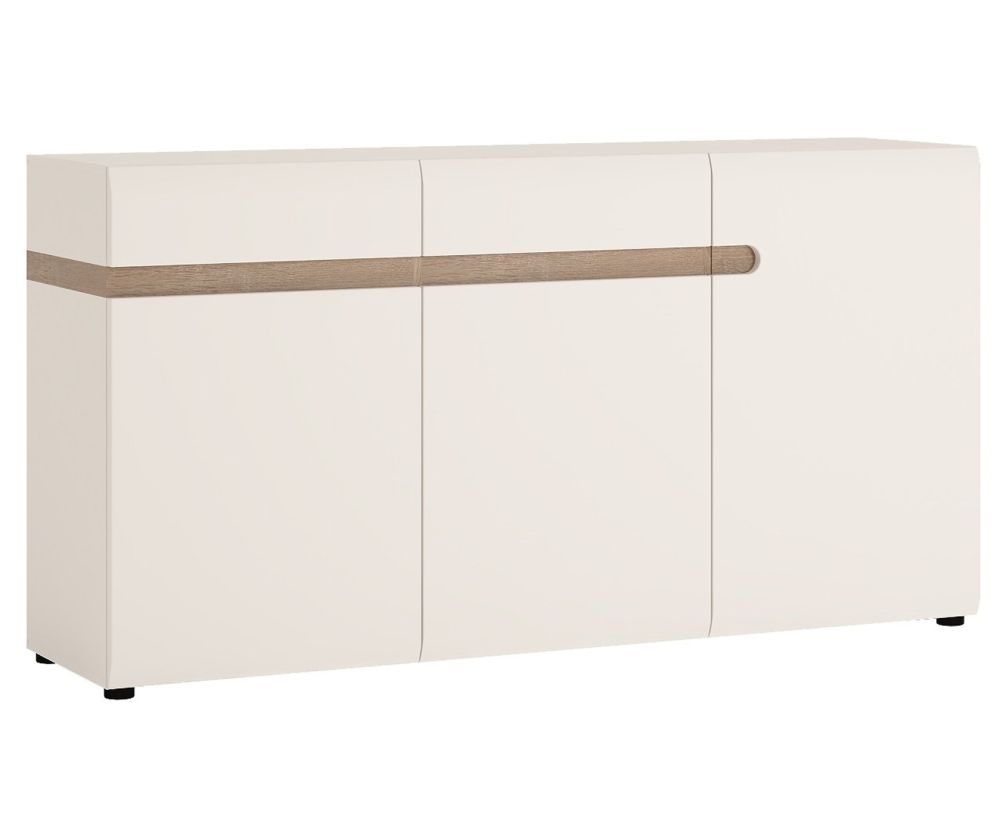 FTG Chelsea Living White 2 Drawer 3 Door Sideboard with Truffle Oak Trim