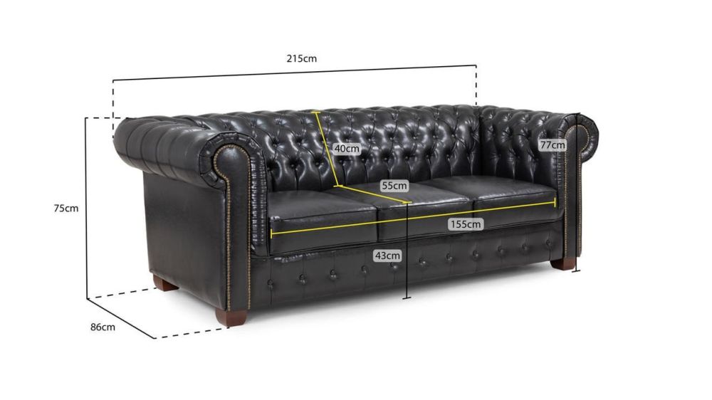 Mallow Black Leather 3 Seater Sofa