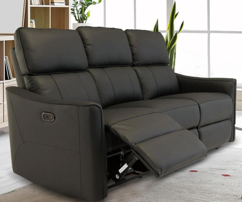  World Furniture Claudia Black Leather Electric Recliner 3 Seater Sofa