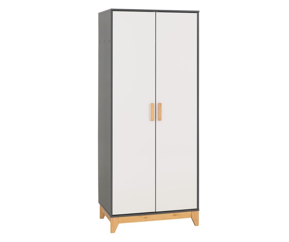 Seconique Furniture Cleveland White And Grey Metal Effect 2 Door Wardrobe  