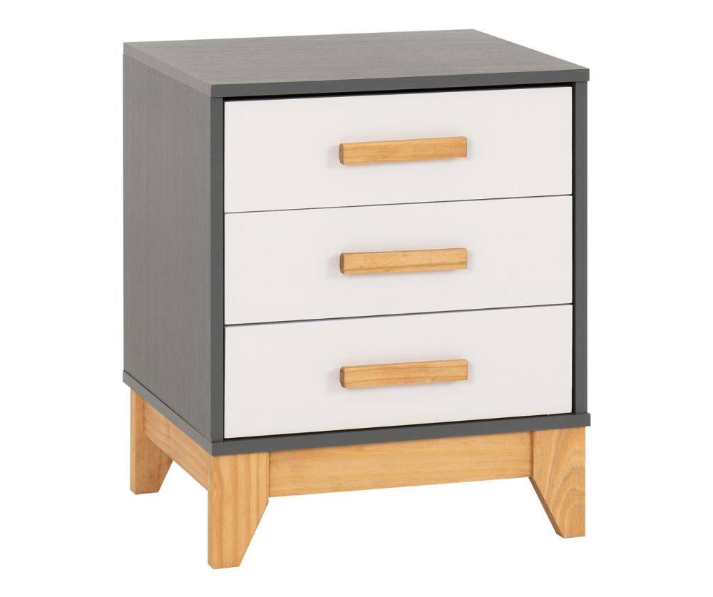 Seconique Furniture Cleveland White And Grey Metal Effect 3 Drawer Bedside  