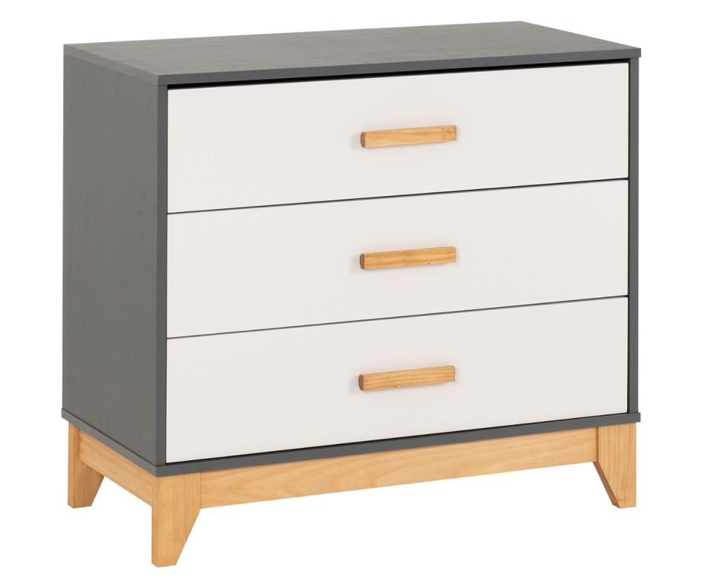 Seconique Furniture Cleveland White And Grey Metal Effect 3 Drawer Chest