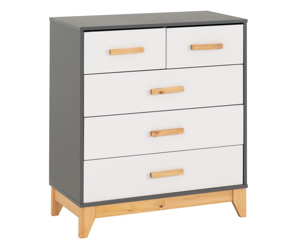 Seconique Furniture Cleveland White And Grey Metal Effect 3+2 Drawer Chest