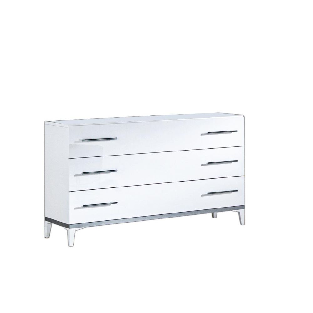 Ben Company Elegance White and Silver Finish Italian Bed Group Set with 4 Door Wardrobe