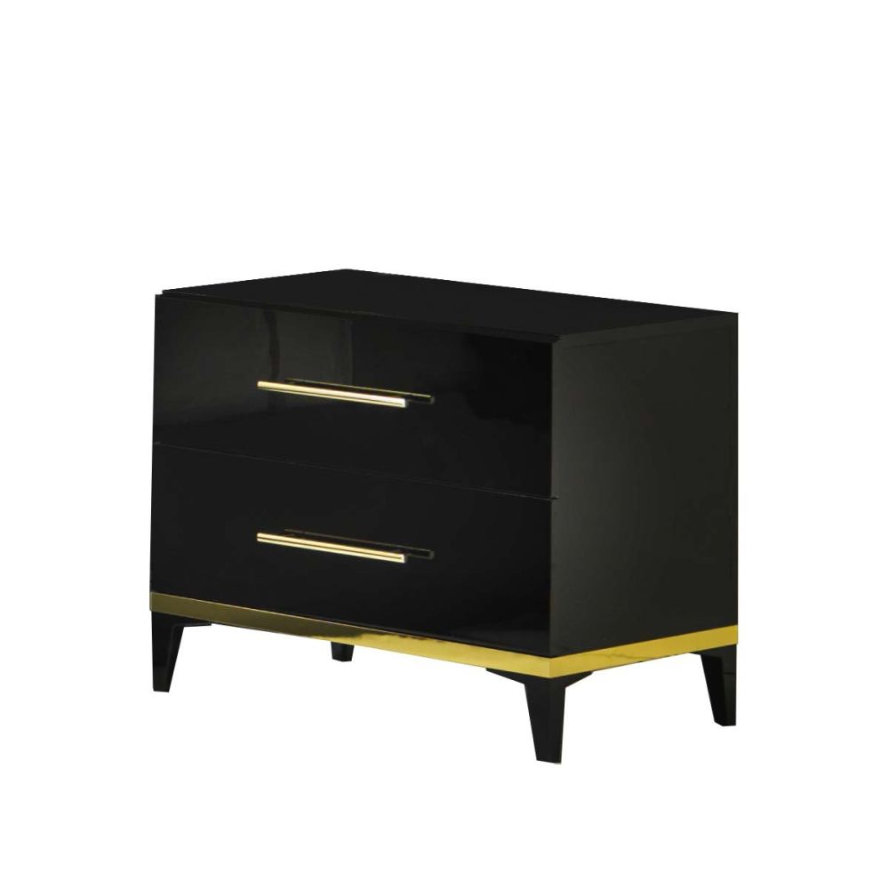 Ben Company Elegance Black and Gold Finish Italian Bed Group Set with 6 Door Wardrobe