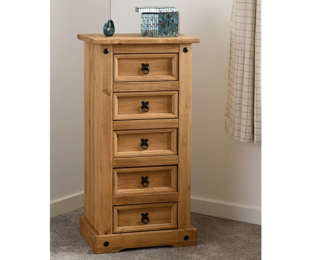 Seconique Corona Pine 5 Drawer Narrow Chest