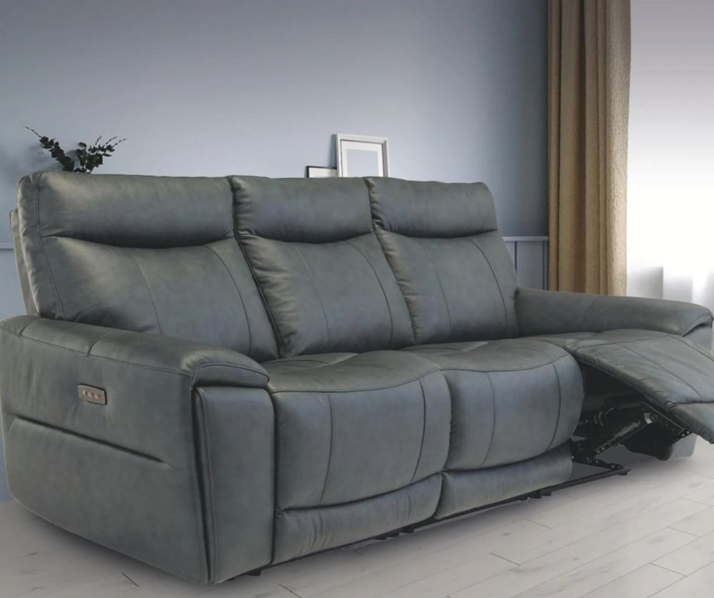World Furniture Danetti Vintage Blue Leather Electric Recliner 3 Seater Sofa