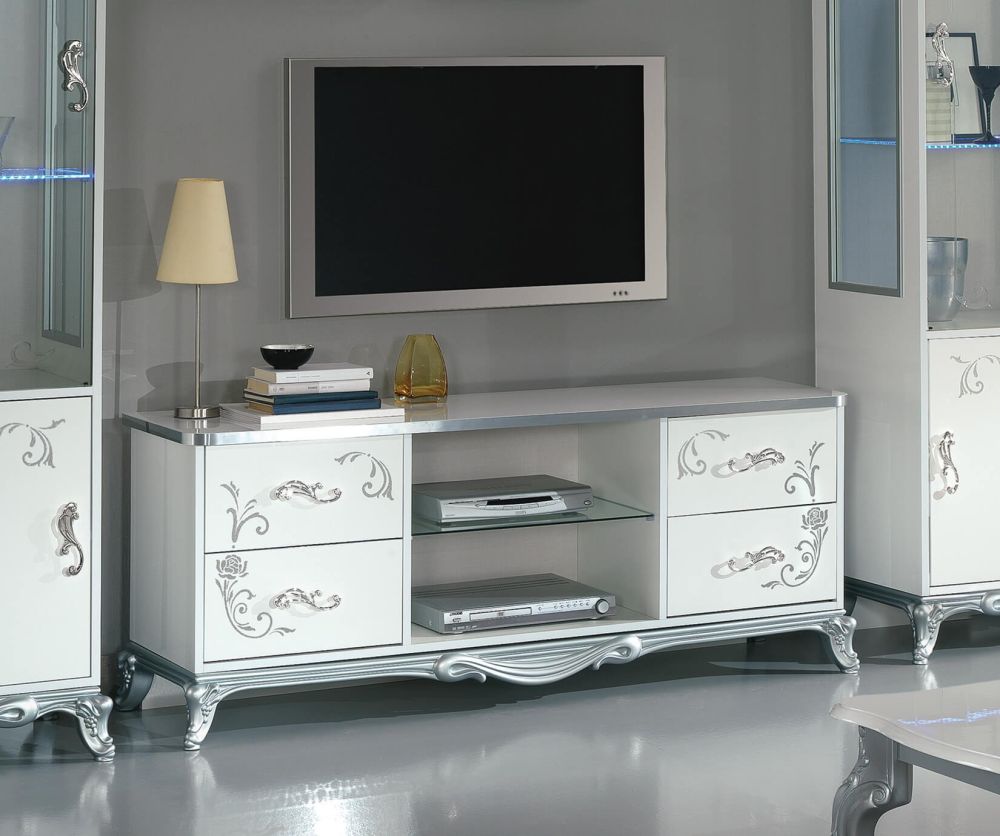 Ben Company Daniela White and Silver Italian Plasma TV Cabinet