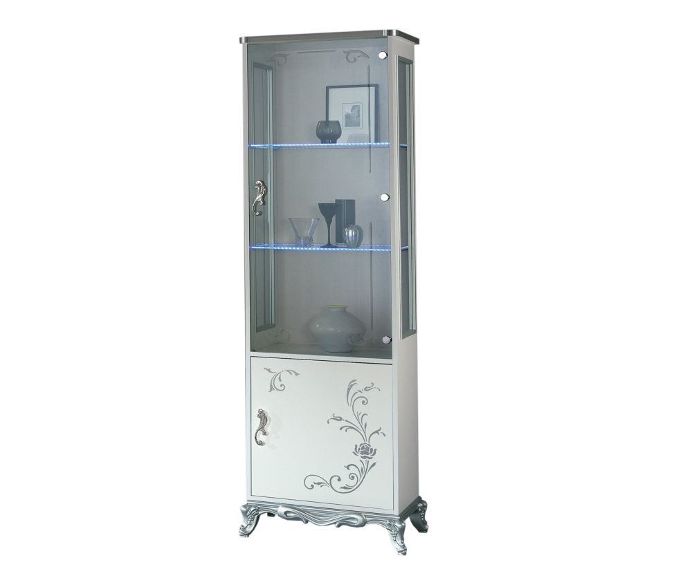 Ben Company Daniela White and Silver Italian 1 Door Vitrine