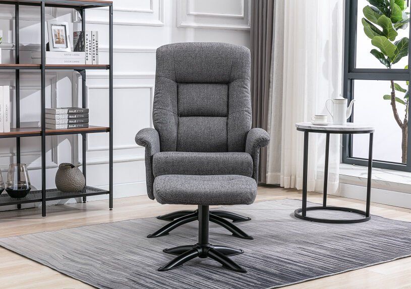 Furniture Link Denver Grey Swivel Recliner Chair and Stool