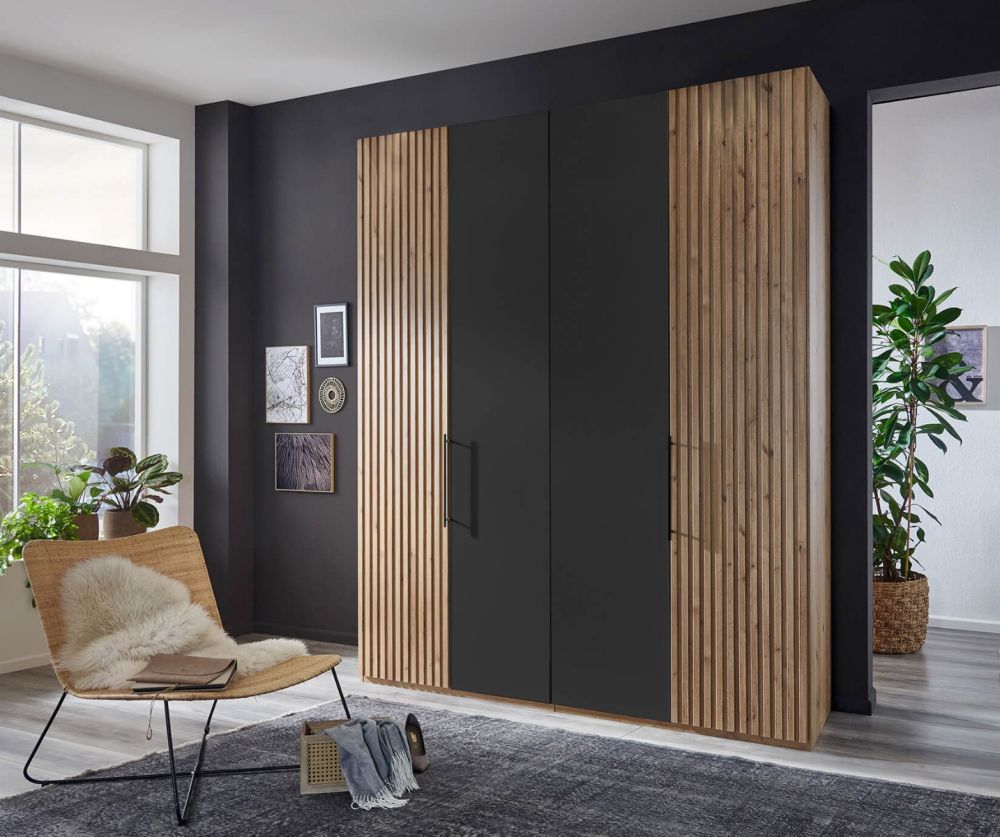 Wiemann Denver Graphite Finish Hinged Door Wardrobe with Bianco Oak Decking 
