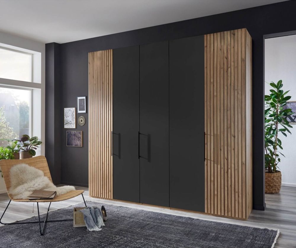 Wiemann Denver Graphite Finish Hinged Door Wardrobe with Bianco Oak Decking 