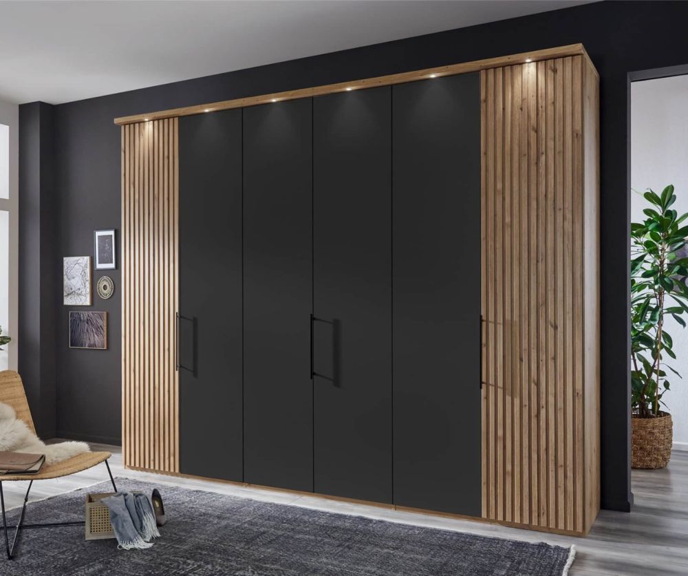 Wiemann Denver Graphite Finish Hinged Door Wardrobe with Bianco Oak Decking 