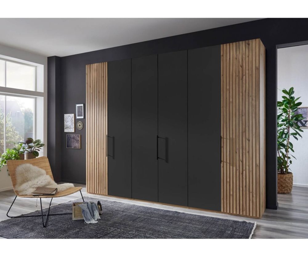 Wiemann Denver Graphite Finish Hinged Door Wardrobe with Bianco Oak Decking 