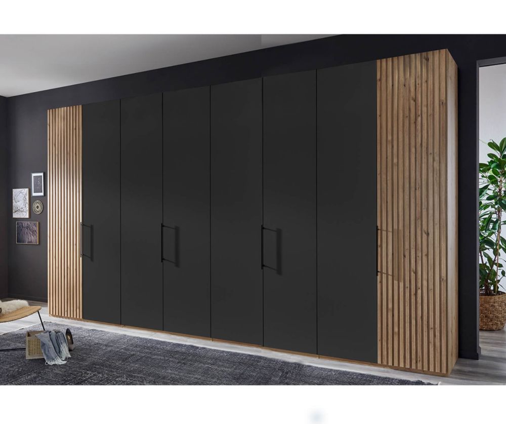 Wiemann Denver Graphite Finish Hinged Door Wardrobe with Bianco Oak Decking 