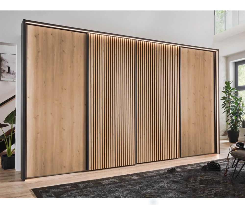 Wiemann Denver Bianco Oak Finish Sliding Door Wardrobe with Bianco Oak Decking