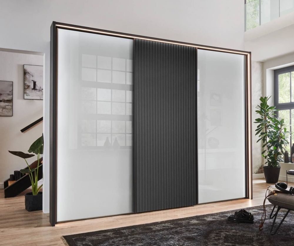 Wiemann Denver White Glass Sliding Door Wardrobe with Carcase Decking