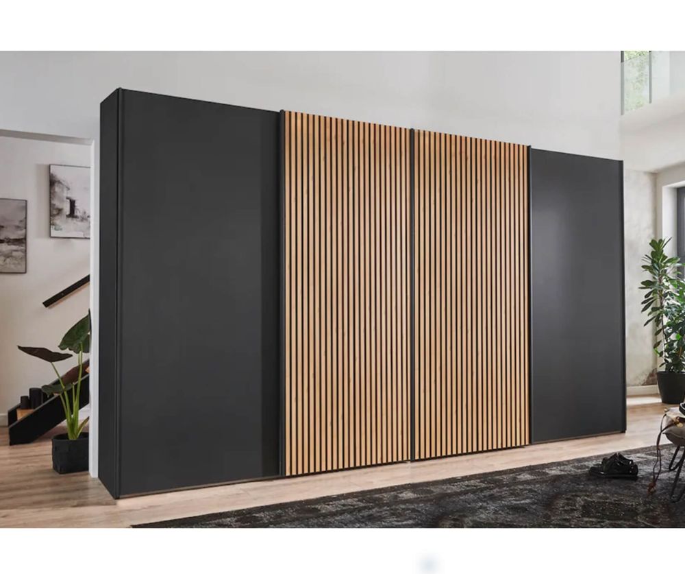 Wiemann Denver Graphite Finish Sliding Door Wardrobe with Bianco Oak Decking