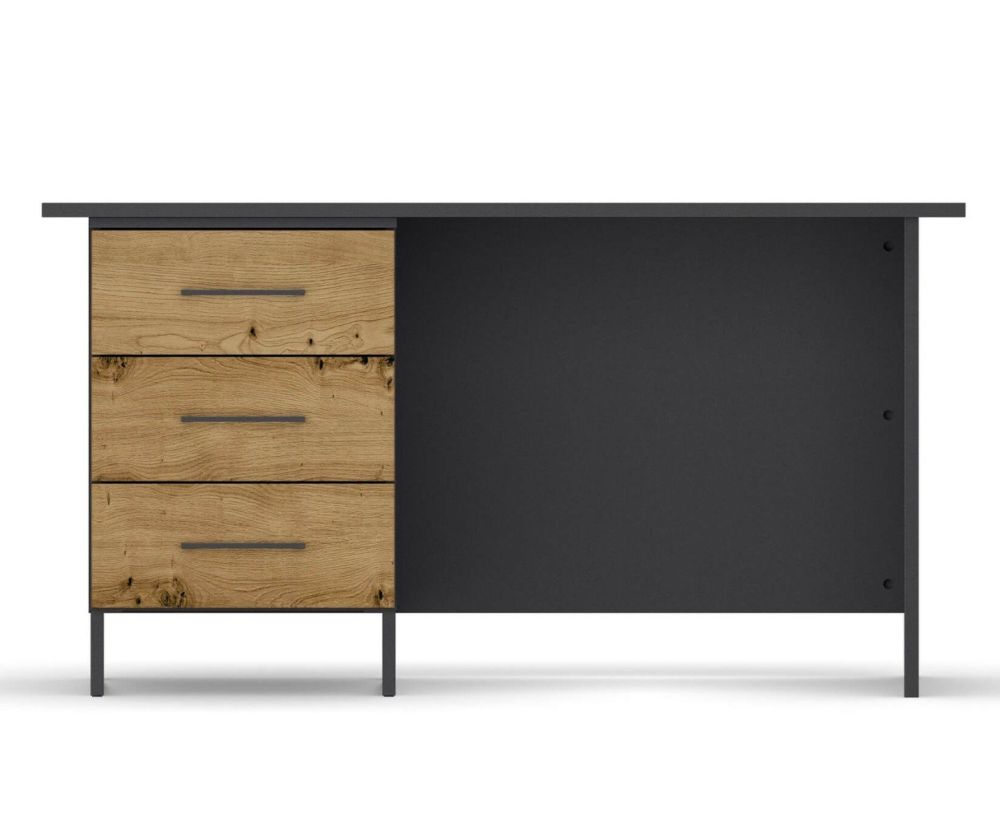 Rauch Orange HomeOffice Artisan Oak Colour Carcase with Metallic Grey Front Office Desk with 3 Left Drawers