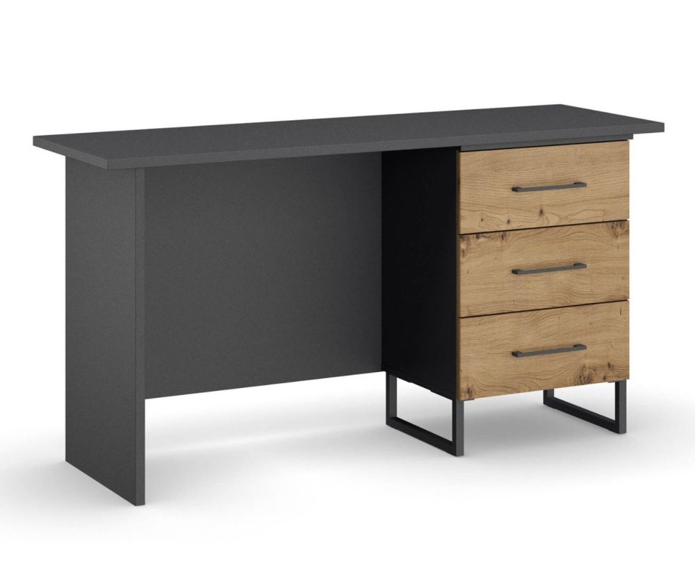 Rauch Orange HomeOffice Artisan Oak Colour Carcase with Metallic Grey Front Office Desk with 3 Right Drawers