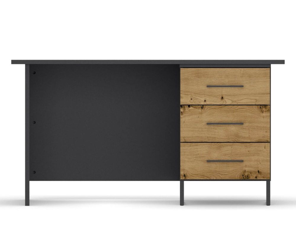Rauch Orange HomeOffice Artisan Oak Colour Carcase with Metallic Grey Front Office Desk with 3 Right Drawers
