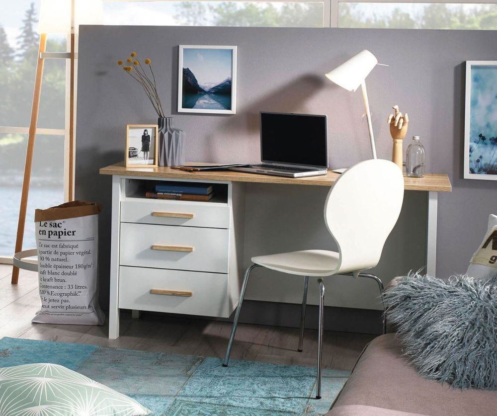 Rauch Orange HomeOffice Alpine White Carcase with Sonoma Oak Colour Front Office Desk with 3 Drawers