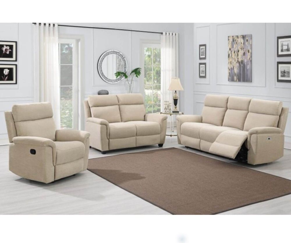 Furniture Link Detroit Natural Fabric Power Recliner 2 Seater Sofa