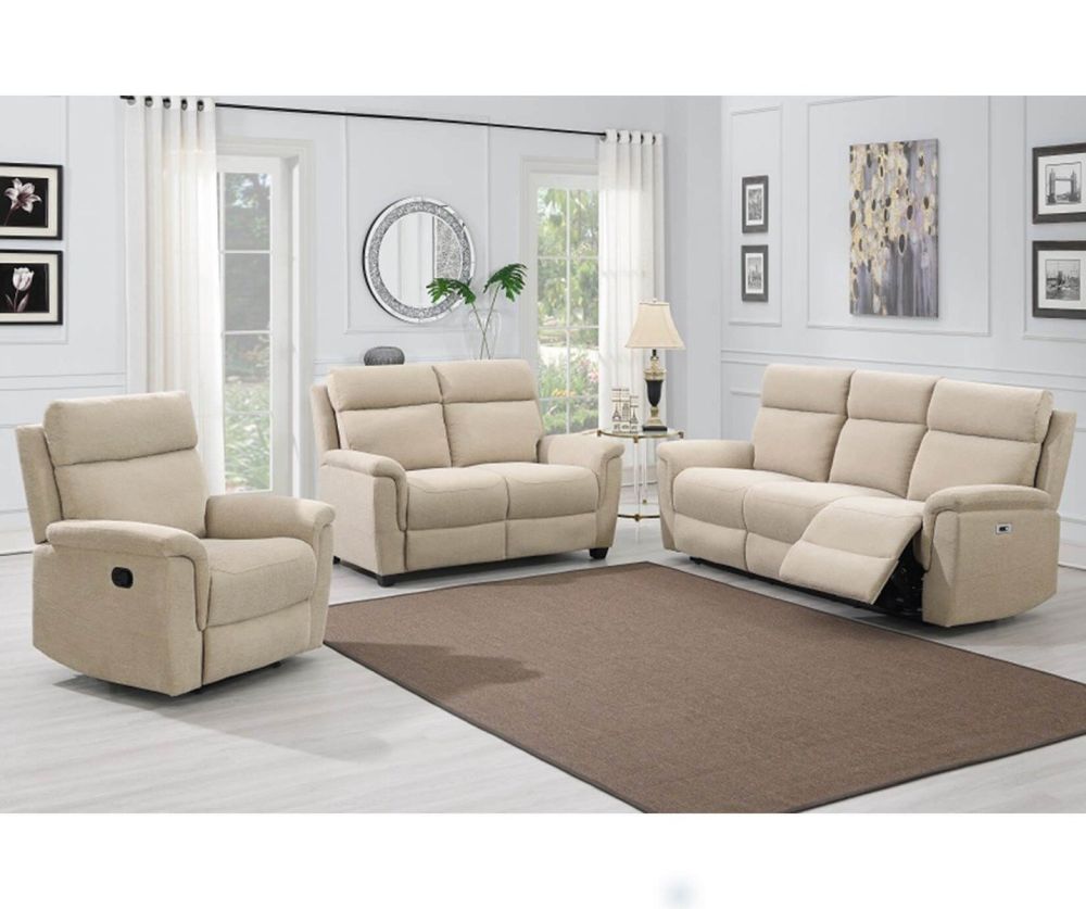 Furniture Link Detroit Natural Fabric Power Recliner 3 Seater Sofa