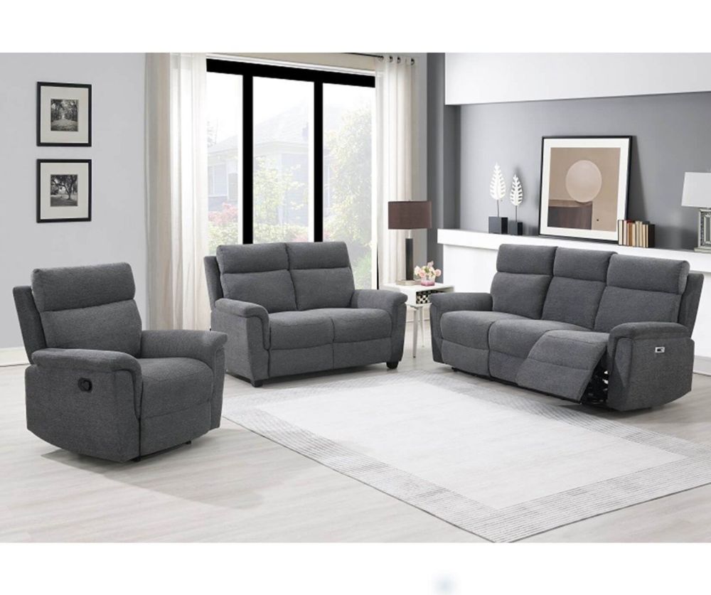 Furniture Link Detroit Grey Fabric Power Recliner 3 Seater Sofa