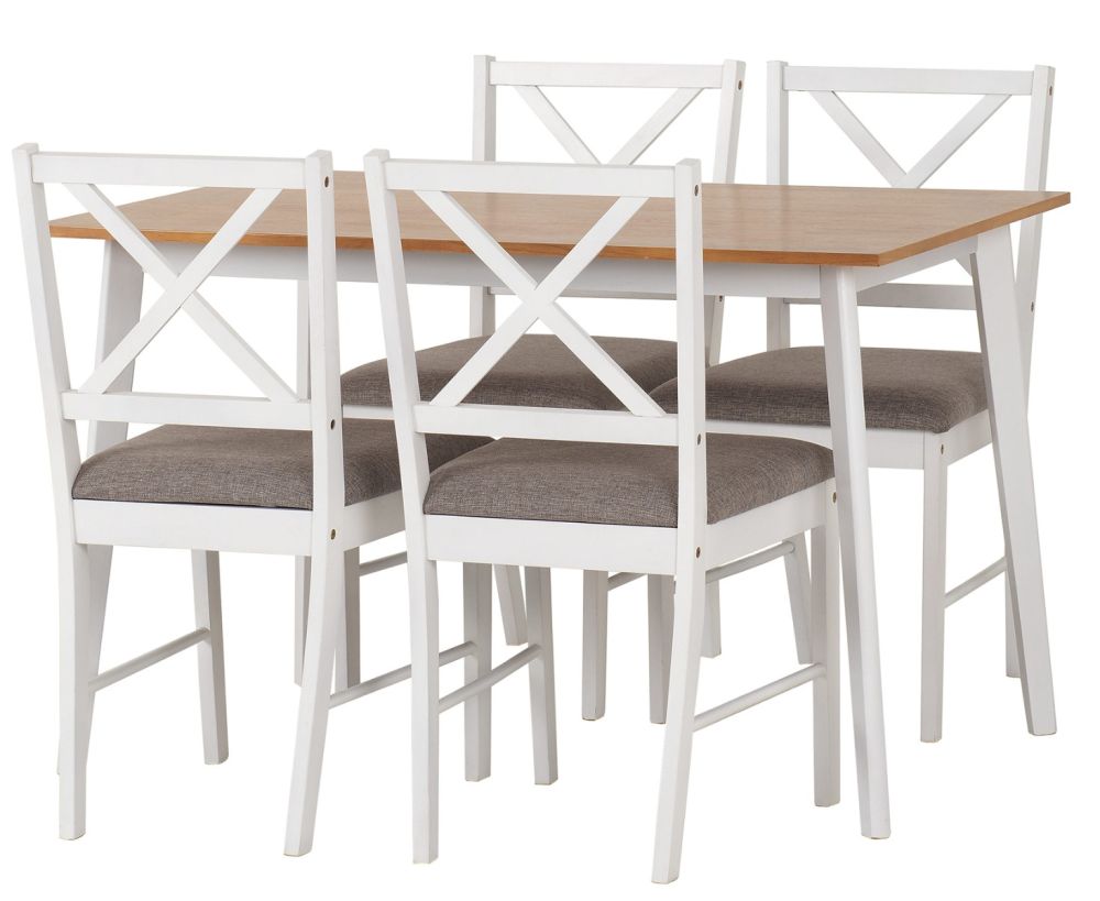 Seconique Furniture Balfour White And Oak And Grey Fabric Dining Set