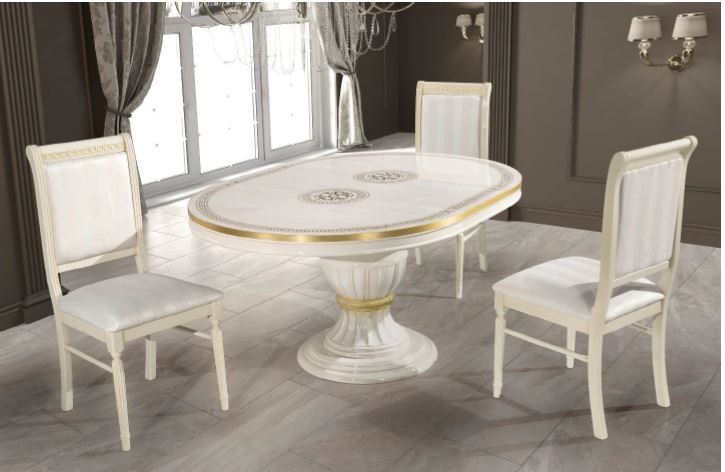 H2O Design Aurora Beige Birch Gold Italian Round Extending Dining Set with Rossella Dining Chairs