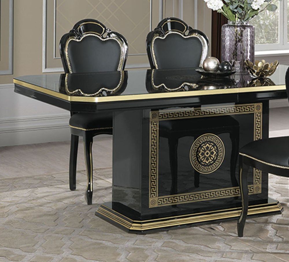 H2O Design Aurora Black and Gold Italian Rectangular Extending Dining Table Only