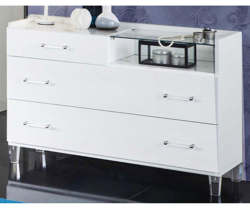 Ben Company Cristal White Marble Finish Italian Bedroom Set with 4 Door Wardrobe