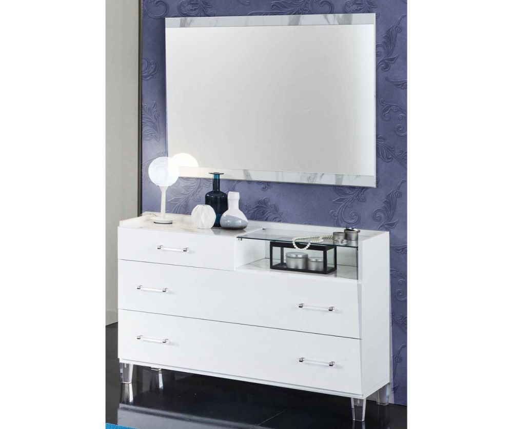 Ben Company Cristal White Marble Finish Italian Bedroom Set
