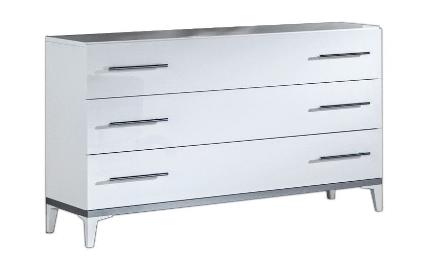 Ben Company Elegance White and Silver Finish Italian Bed Group Set with 6 Door Wardrobe