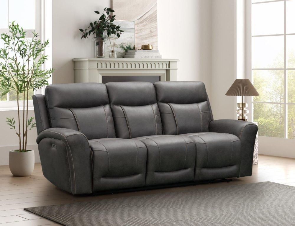Nico Dark Grey Fabric Power Recliner 3 Seater Sofa