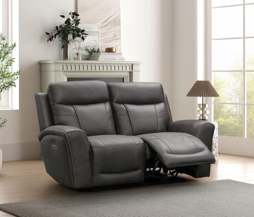 Nico Dark Grey Fabric Power Recliner 2 Seater Sofa