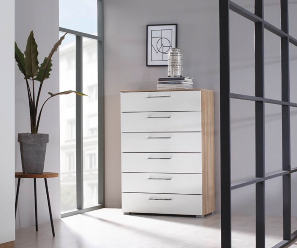 Rauch Ellesse Sonoma Oak Colour Carcase with Sonoma Oak Colour Front Wide 6 Drawer Chest