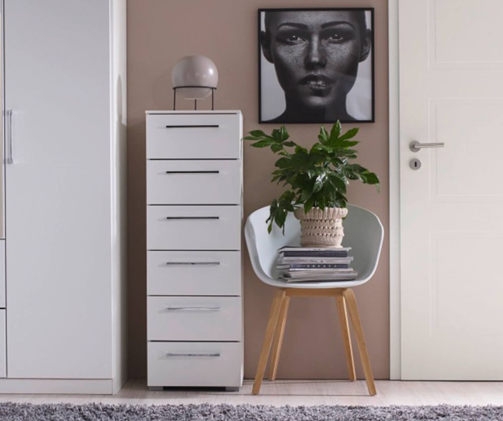 Rauch Ellesse Alpine White Carcase with Alpine White Front 6 Drawer Chest