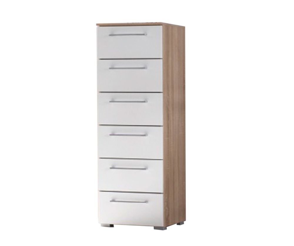 Rauch Ellesse Silk Grey Carcase with Sonoma Oak Colour front 6 Drawer Chest