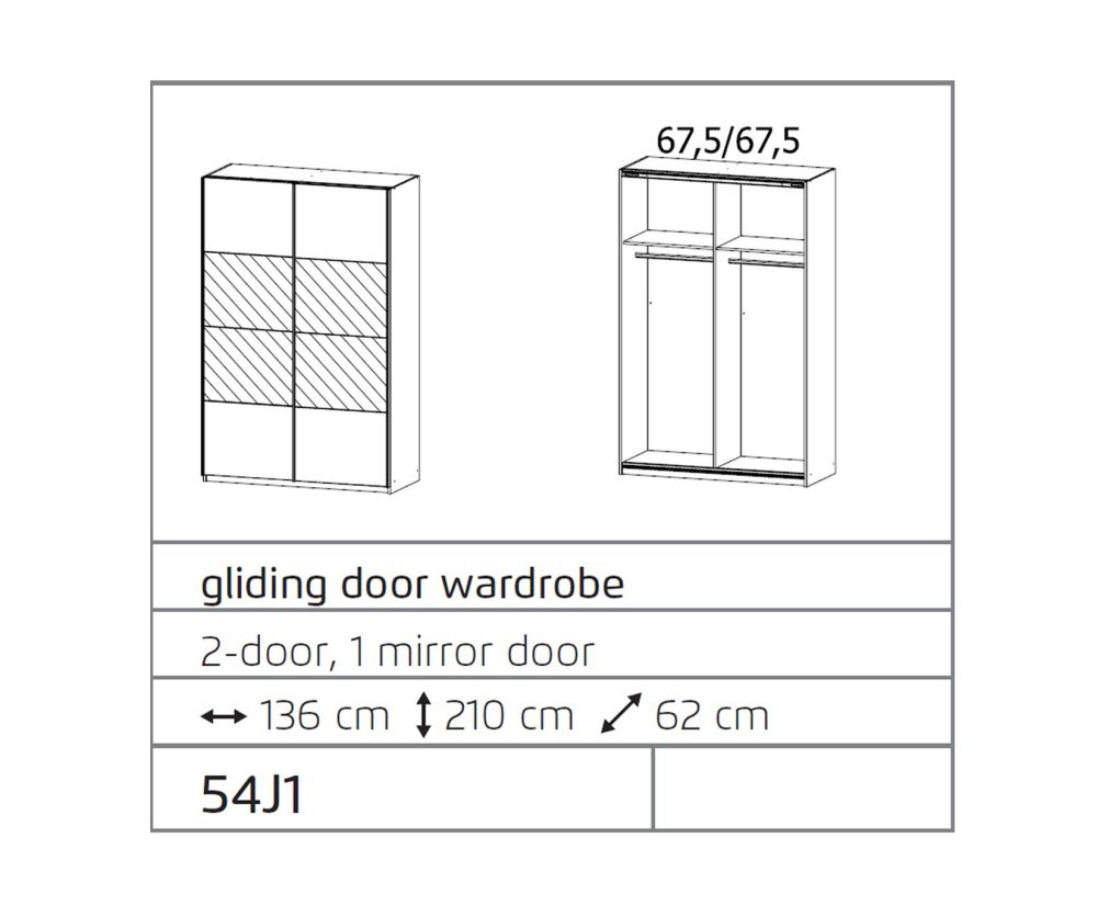 Rauch Ellesse Silk Grey Carcase with Alpine White Front 2 Sliding Door 1 Mirror Wardrobe (W136cm)