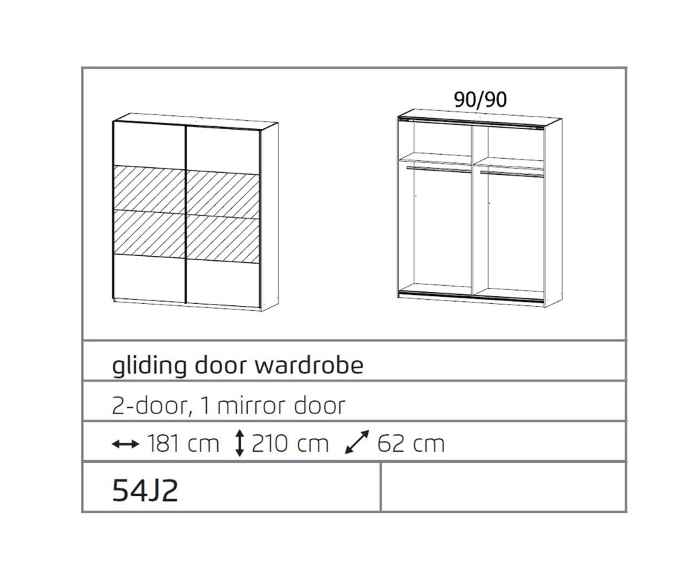 Rauch Ellesse Sonoma Oak Colour Carcase with Sonoma Oak Colour Front 2 Sliding Door 1 Mirror Wardrobe (W181cm)