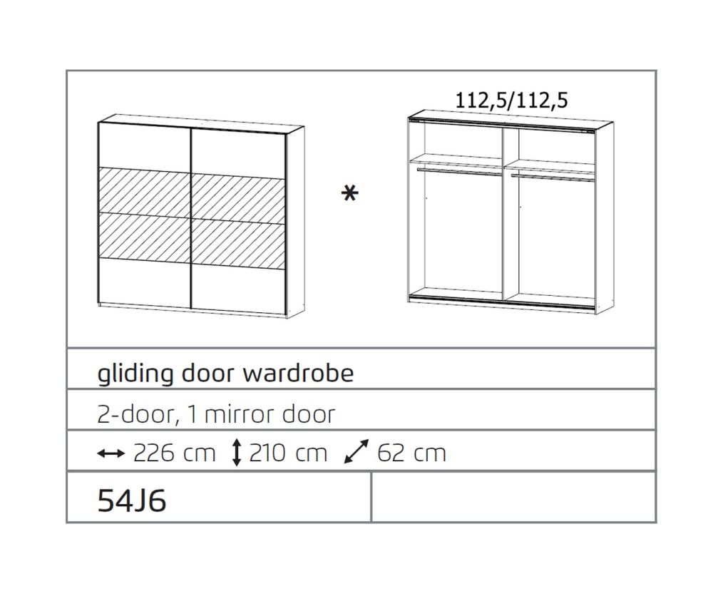 Rauch Ellesse Sonoma Oak Colour Carcase with Sonoma Oak Colour Front Wide 2 Sliding Door 1 Mirror Wardrobe (W226cm)